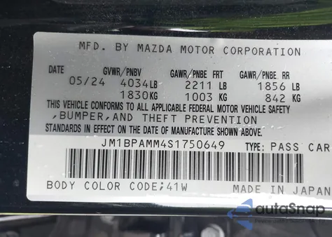 2025 Mazda Mazda3 2.5 S Preferred z USA, uszkodzony, nr VIN JM1BPAMM4S1750649